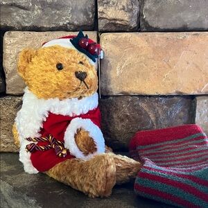 FREE GIFT NWT Festive Christmas Teddy Bear March of Dimes Mr Claus